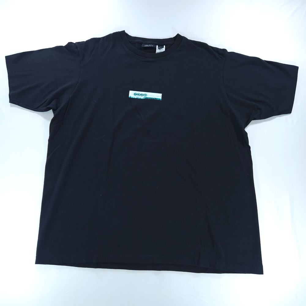 DKNY Vintage 90s Black Box Logo T-Shirt Made in USA Mens XL Streetwear Y2K